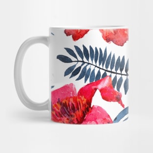 Watercolor tropical leaves and plants. Hand painted jungle greenery background Mug